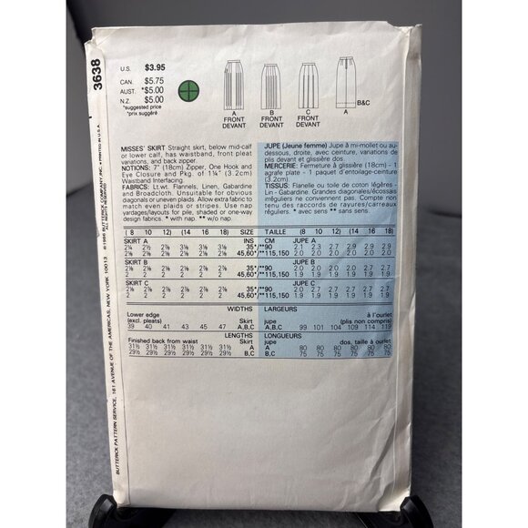 Butterick 3638 Misses Skirts Sewing Pattern Size 8-10-12 Uncut 1986 - Picture 3 of 10